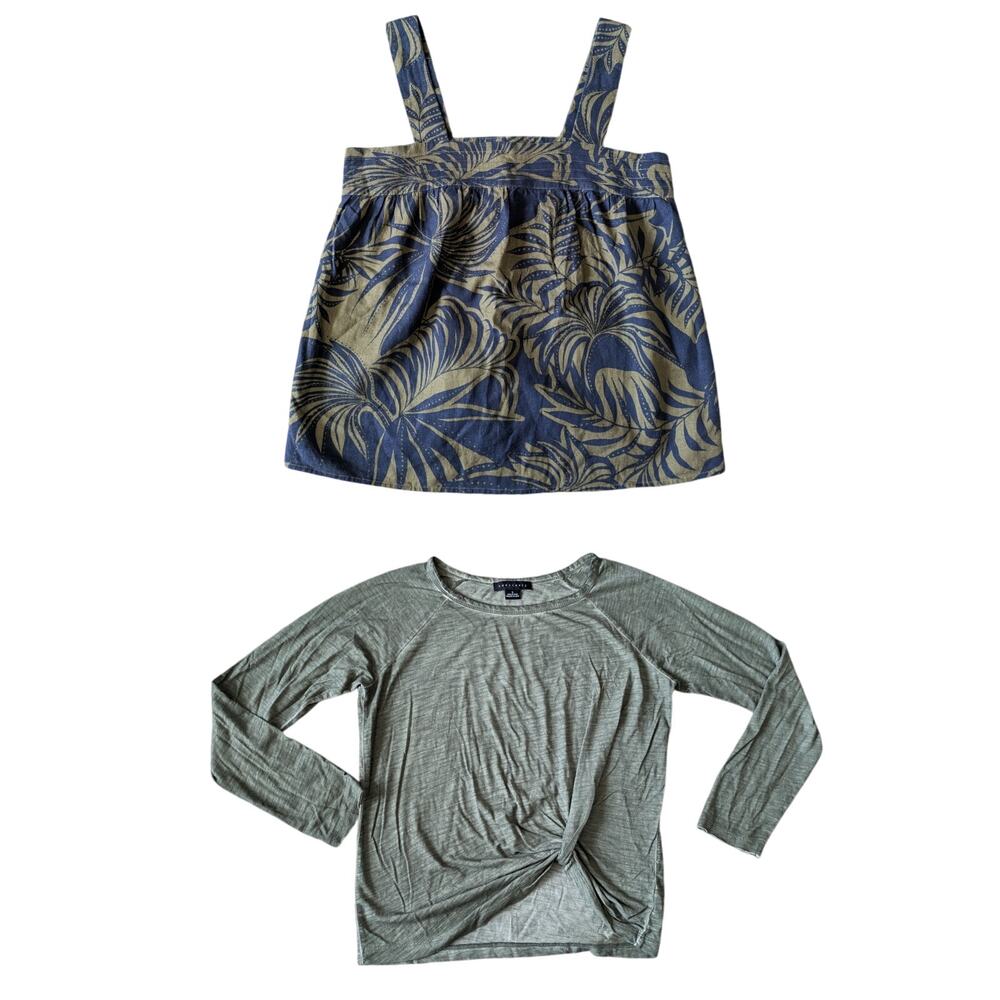 Lot of 2 Sanctuary Tops 1NWT S Linen Cotton Green Blue Leaves Coastal Beachy